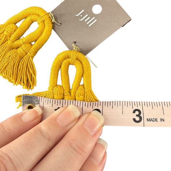 J. Jill Cotton Macramé Tassel Earrings Yellow Fringe Boho Statement Dangle Drop - Picture 13 of 13